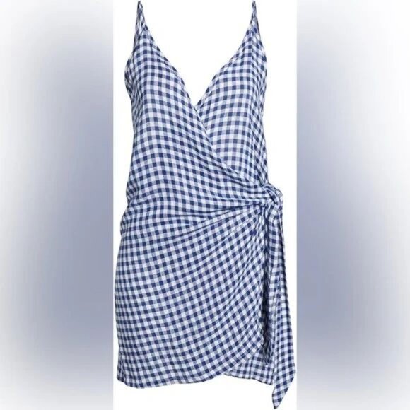 Rails Malia Gingham Wrap Dress Size Medium Blue White - Picture 8 of 13